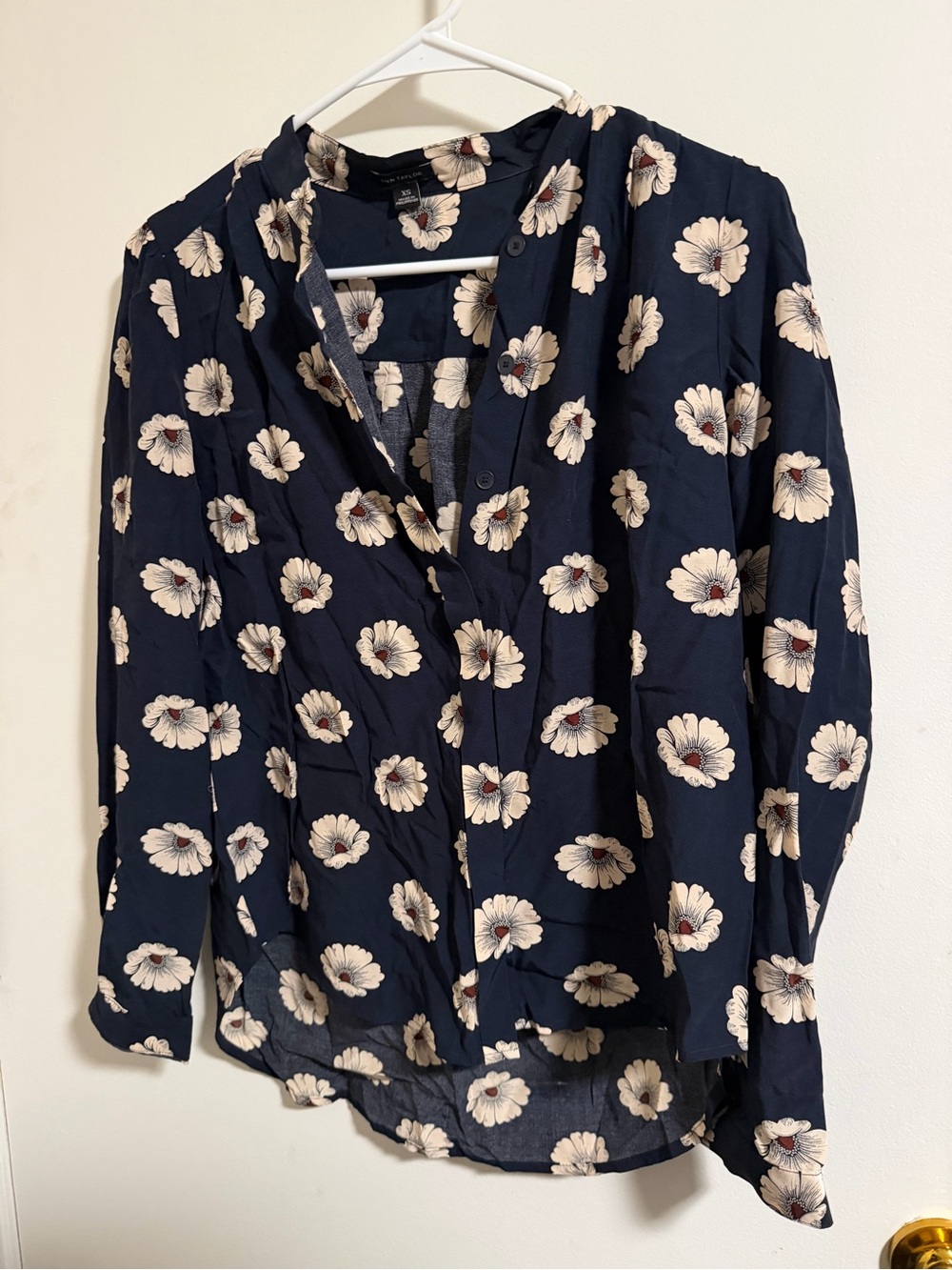 Ann Taylor Navy Floral Button-Front Blouse